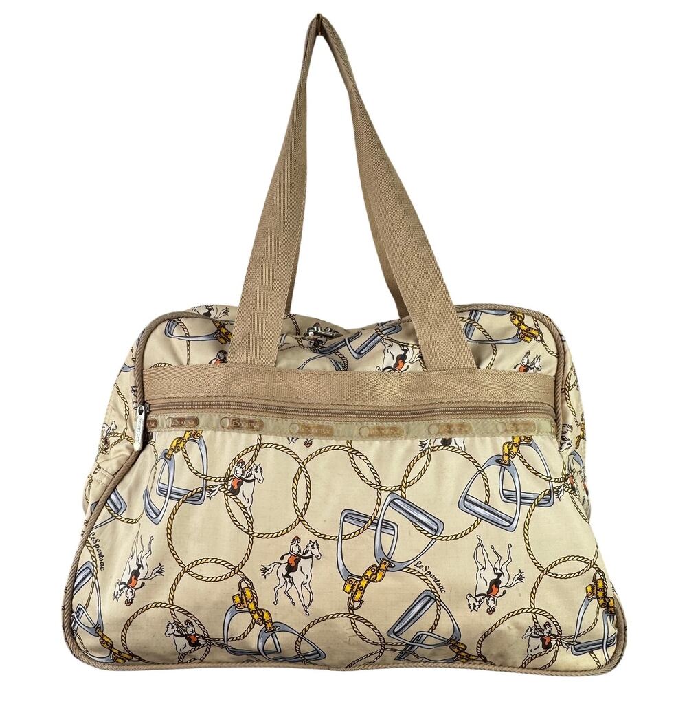 LeSportsac Handbag Horse Rope Equestrian Boston Shoulder Duffle Bag w/Pouch RARE